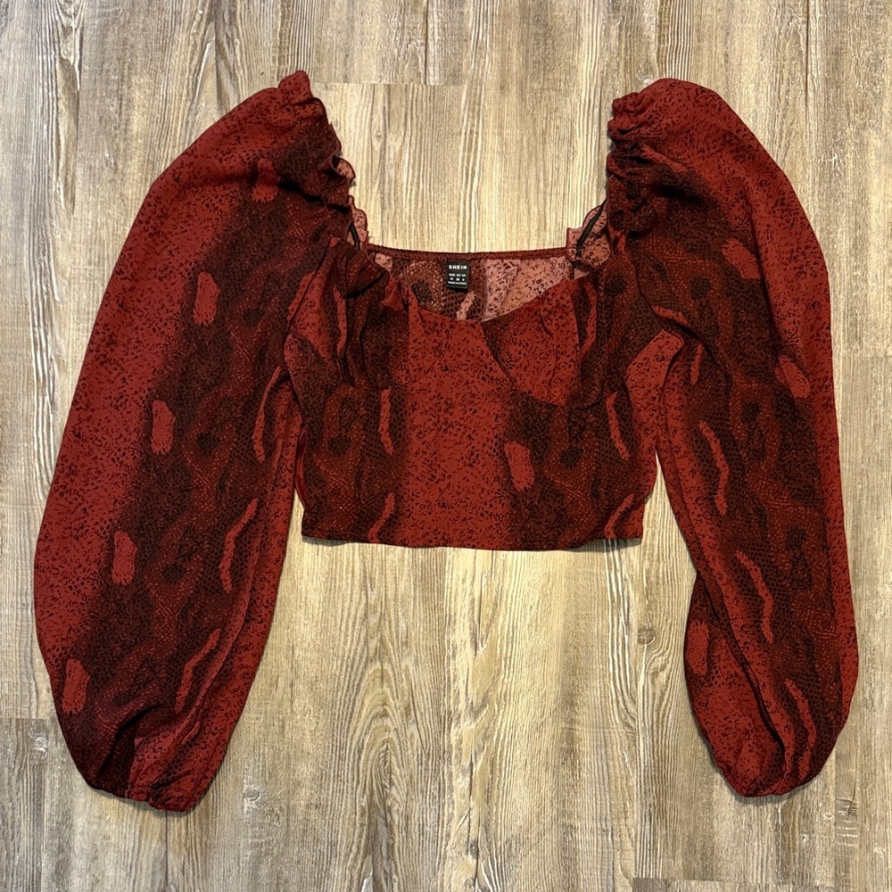 SHEIN Deep Red Puff Sleeve Blouse